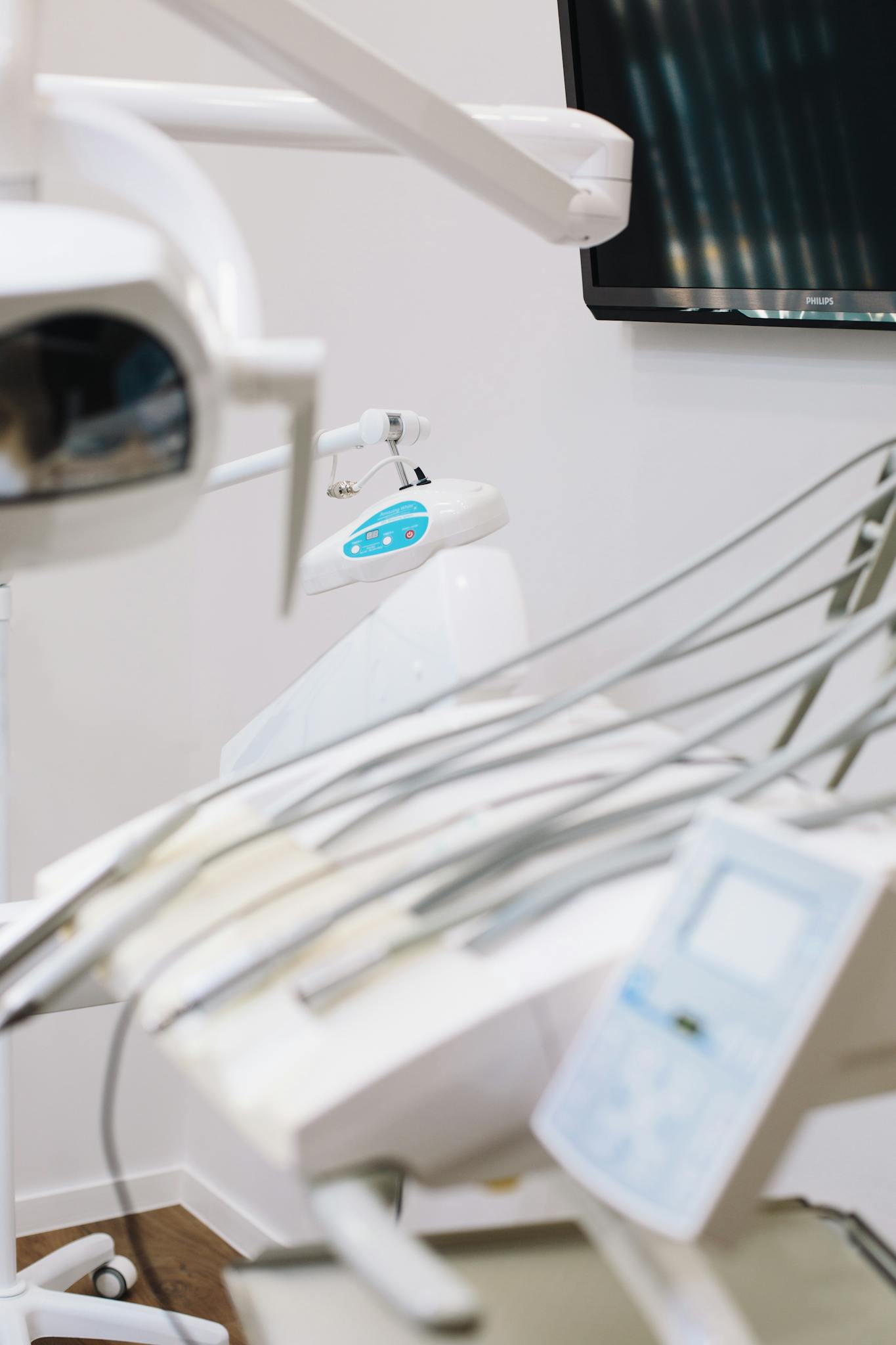 Close-up of advanced dental equipment in a clinic setting, highlighting technology and cleanliness.